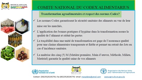 Bénin kakémono 4 - Transformation agroalimentaire et respect des normes Codex