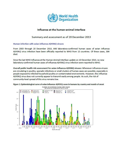 Influenza at the human-animal interface summary and assessment, 20 December 2013