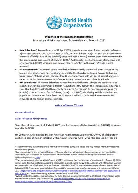 Influenza at the human-animal interface summary and assessment, 24 April 2023