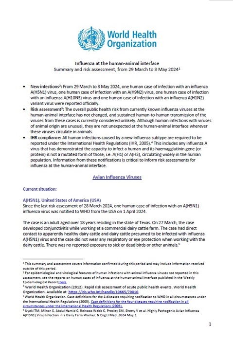 Influenza at the human-animal interface summary and assessment, 3 May 2024