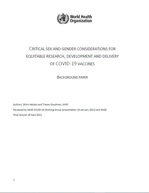 Critical Sex and Gender Considerations for Equitable Research, Development and Delivery of COVID-19 Vaccines