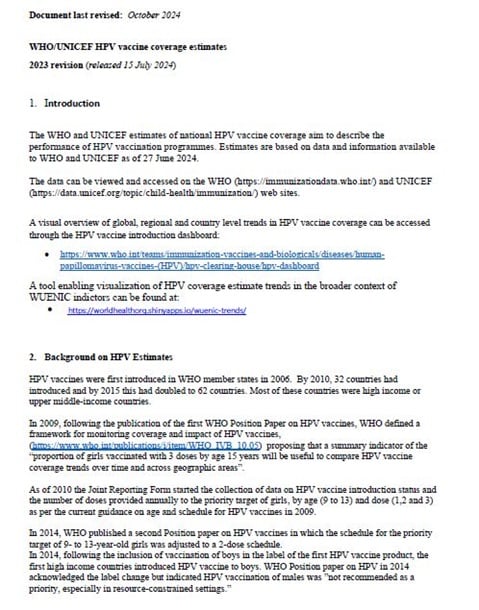 WHO/UNICEF HPV vaccine coverage estimates