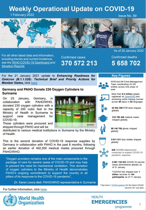 Weekly operational update on COVID-19 - 1 February 2022