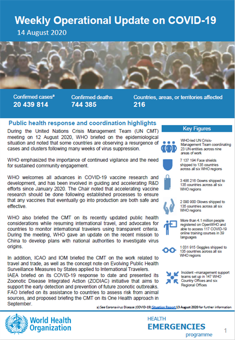 Weekly operational update on COVID-19 - 14 August 2020