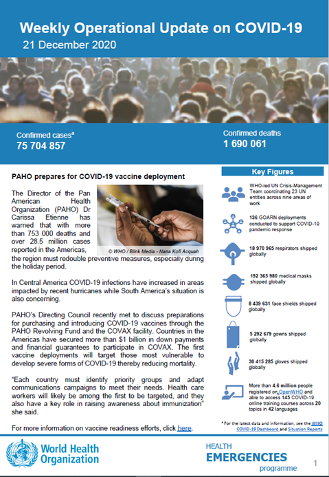 Weekly operational update on COVID-19 - 21 December 2020