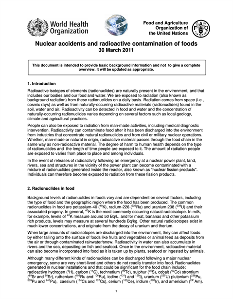 Nuclear accidents and radioactive contamination of foods