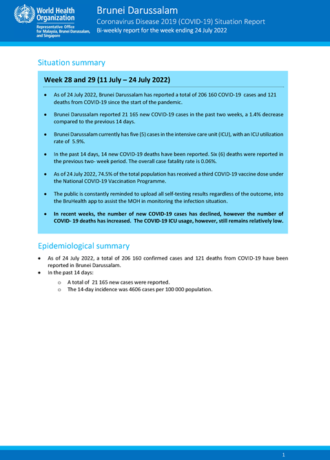 COVID-19 in Brunei Darussalam Situation Report 60