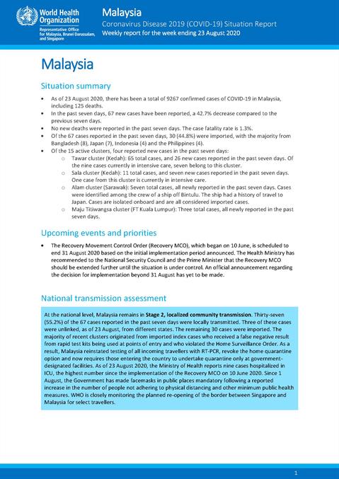 COVID-19 in Malaysia Situation Report 14
