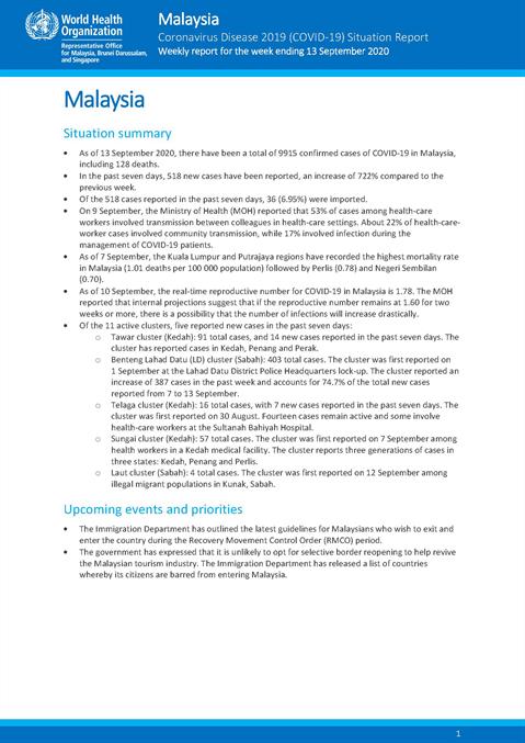 COVID-19 in Malaysia Situation Report 17