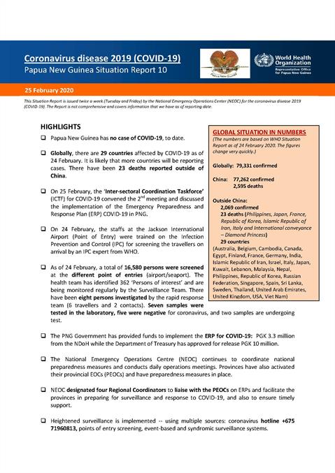 COVID-19 in Papua New Guinea Situation Report 10