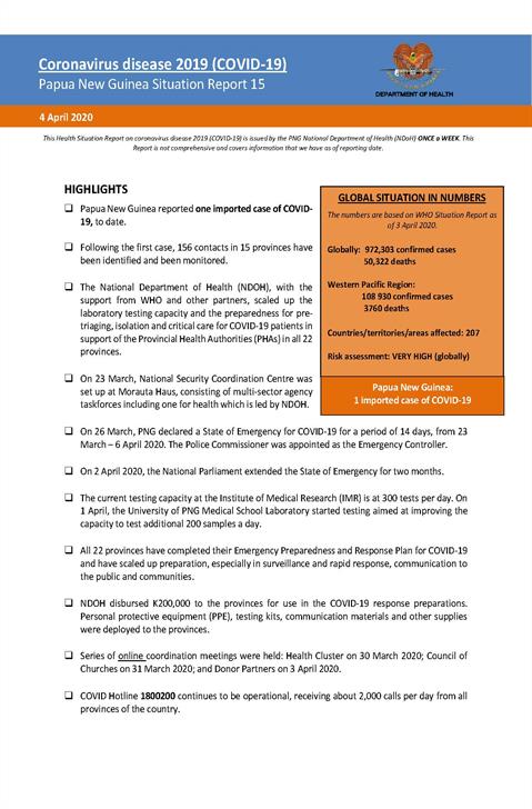 COVID-19 in Papua New Guinea Situation Report 15