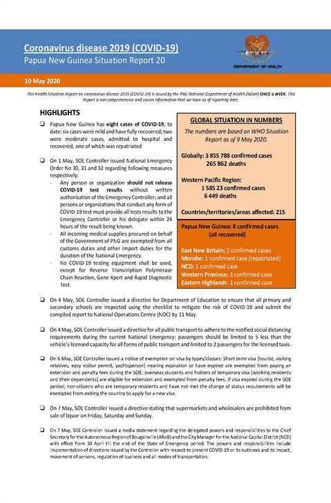 COVID-19 in Papua New Guinea Situation Report 20