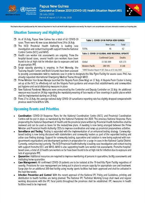 COVID-19 in Papua New Guinea Situation Report 31