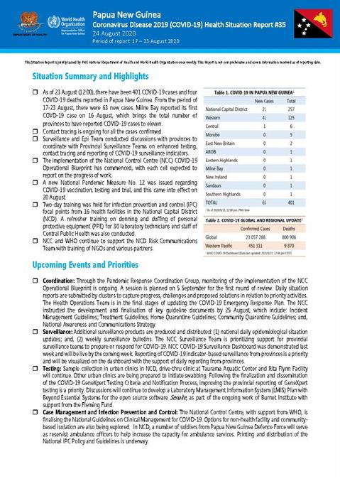 COVID-19 in Papua New Guinea Situation Report 35