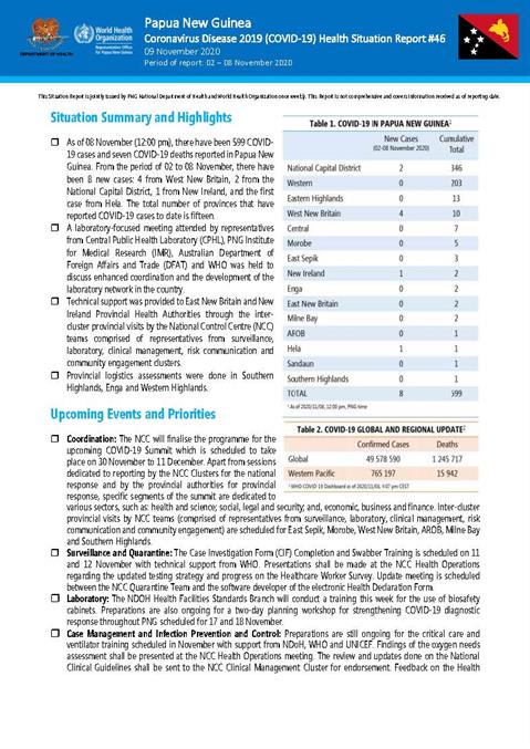 COVID-19 in Papua New Guinea Situation Report 46